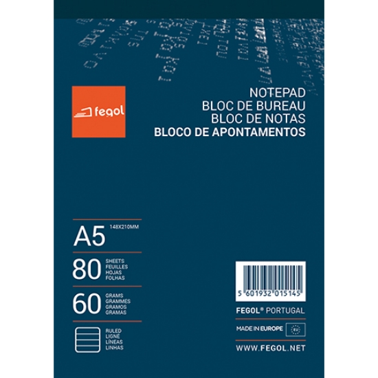 Imagem de BLOCO APONTAMENTOS A5 FEGOL 80FOLHAS PAUTADO