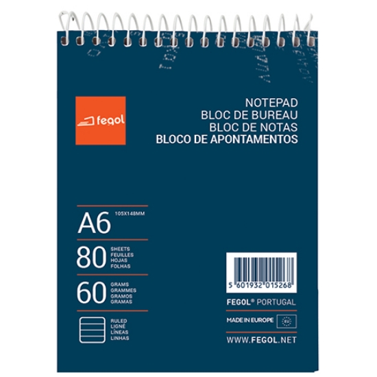 Picture of BLOCO APONTAMENTOS A6 FEGOL ESPIRAL 80FOLHAS PAUTADO