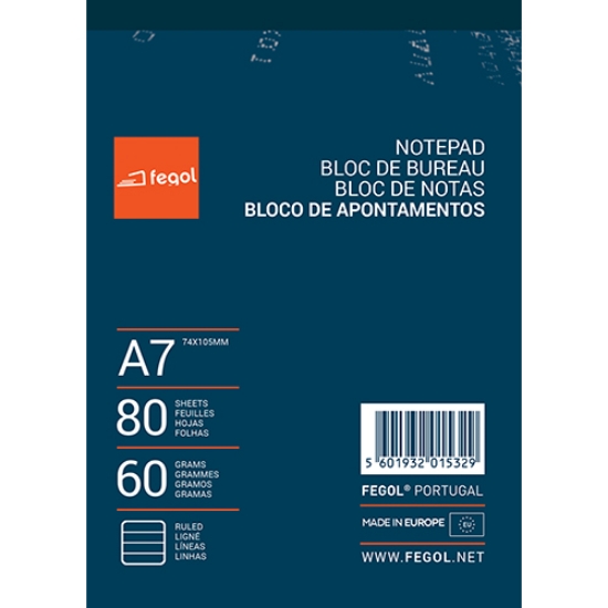 Imagem de BLOCO APONTAMENTOS A7 FEGOL 80FOLHAS PAUTADO