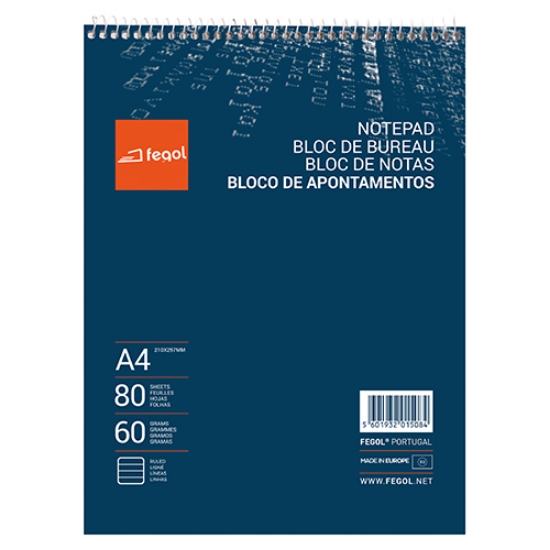 Picture of BLOCO APONTAMENTOS A4 FEGOL ESPIRAL 80FOLHAS PAUTADO