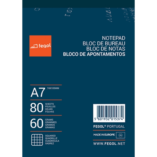 Imagem de BLOCO APONTAMENTOS A7 FEGOL 80FOLHAS XADREZ