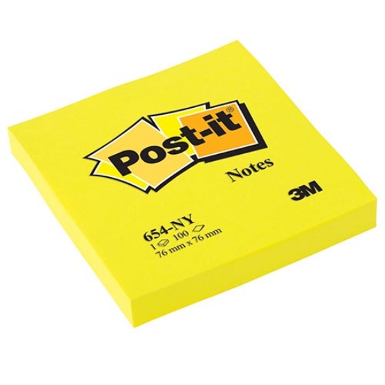 Picture of BLOCO DE NOTAS ADERENTES POST-IT 76X76 654NY NEON AMARELO 100FOLHAS