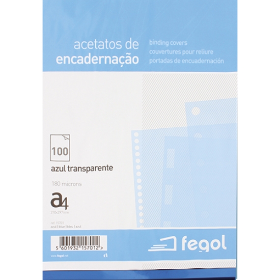 Imagem de ACETATO ENCADER. TRANSP. A4 180MIC FEGOL AZUL 15701