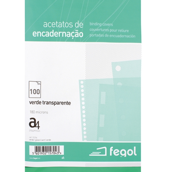Imagem de ACETATO ENCADER. TRANSP. A4 180MIC FEGOL VERDE 15704