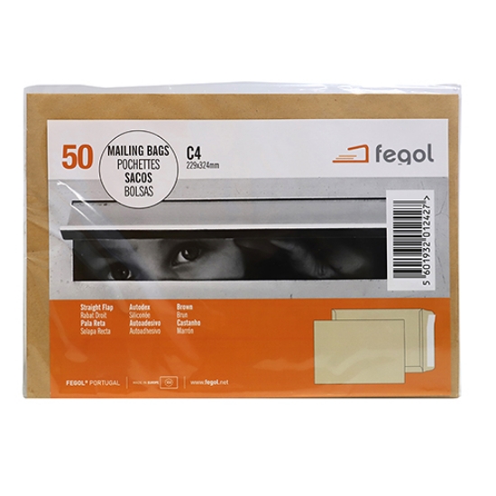 Imagem de PACK 50 SACOS FEGOL C4 229X324MM KRAFT 90GR ADESIVO