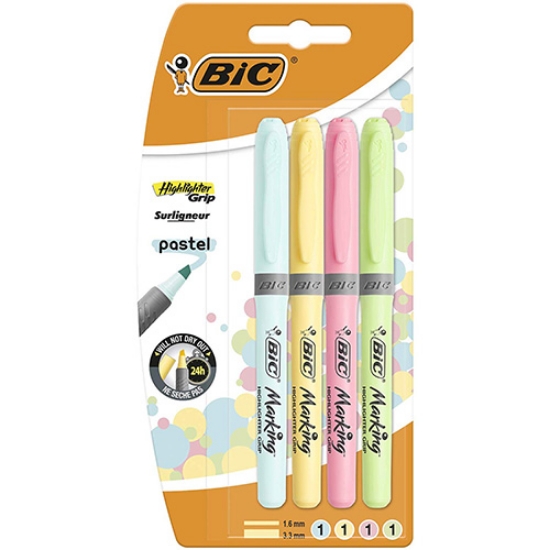 Imagem de BLISTER COM 4 MARCADORES FLUORESCENTES BIC GRIP PASTEL (964859)
