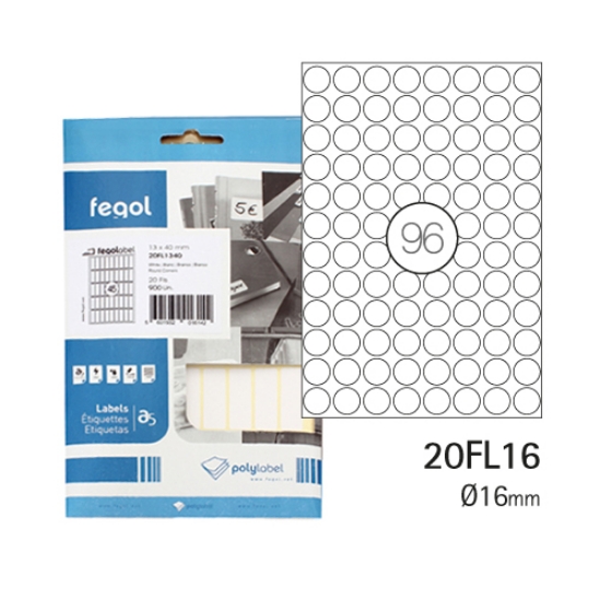 Imagem de ETIQ. FEGOLABEL A5 RED.16MM BRANCA 20FL16 (CART.20F/1920UDS)