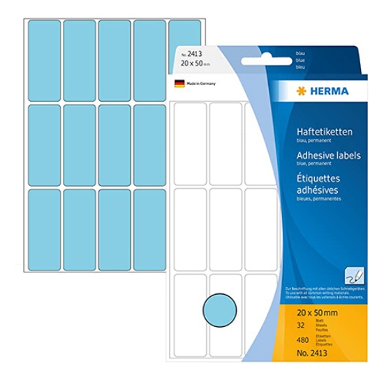 Picture of ETIQUETAS HERMA A5 20X50MM AZUL REF.2413 (CARTEIRA 32FOLHAS/480ETIQ)
